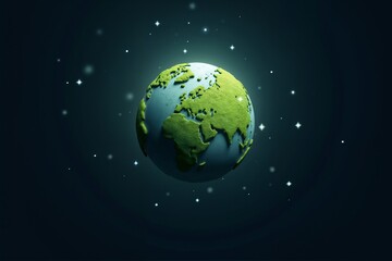 Fototapeta premium Green Earth floating in space, cosmic scene with stars, deep dark background, Earth Day