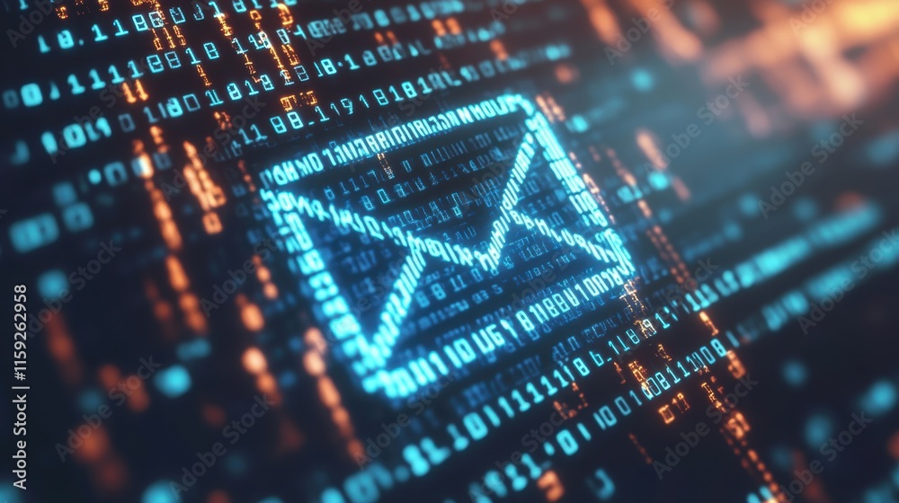 Poster abstract digital background with email icon and binary code