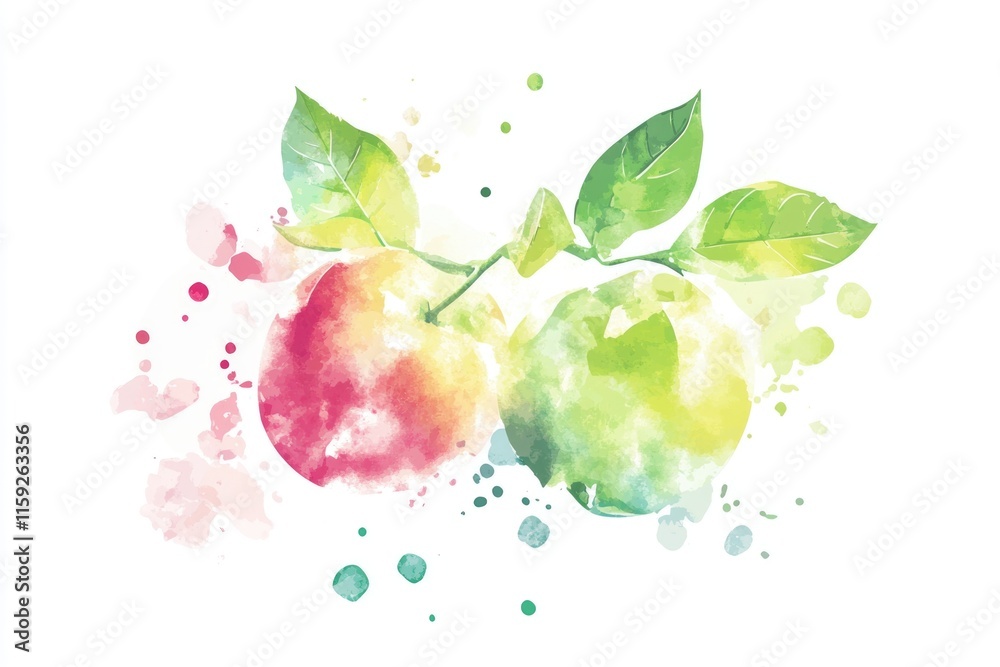 Poster a pair of apples hanging from a branch