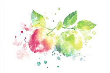 A pair of apples hanging from a branch