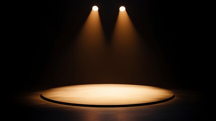Illuminated Stage with Dramatic Lighting and Dark Background, Perfect for Presentations, Performances, and Artistic Showcases in a Theatrical Setting