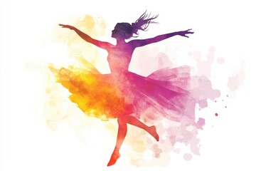 Obraz premium A watercolor painting of a woman wearing a colorful tutu skirt
