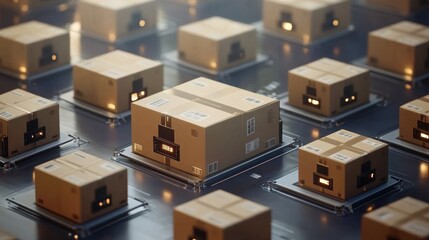 Fototapeta premium Automated Warehouse: A Futuristic Vision of Efficient E-commerce Logistics