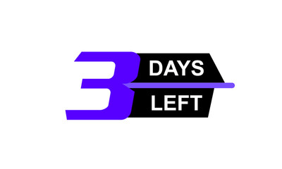 3 Days left countdown button calendar time day counting new year time left neon purple color vector  