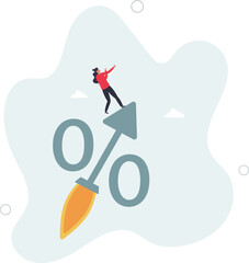 Interest rate rising up, Federal reserve or central bank raising policy, inflation or monetary percentage concept,flat characters.