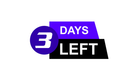 3 Days left countdown button calendar time day counting new year time left neon purple color vector  