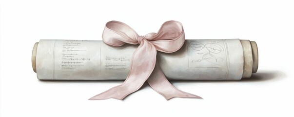 A rolled parchment tied with a delicate ribbon, evoking a sense of tradition and formality, perfect for invitations or certificates.