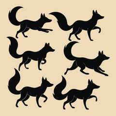 set of fox silhouettes vector