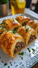 Golden Brown Sausage Rolls Garnished With Parsley
