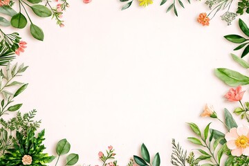 Fototapeta premium Delicate Botanical Frame with Vibrant Flowers and Lush Greenery Classic European Influences