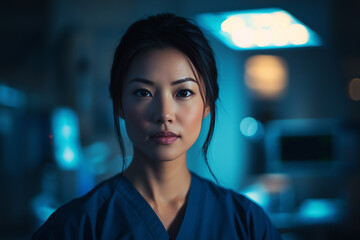Fototapeta premium Focused Medical Professional in Blue Scrubs