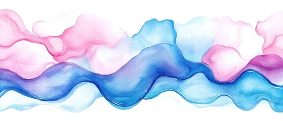 Colorful abstract waves in pink and blue with soft gradients on white background.