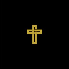 Fototapeta premium Gold christian cross icon isolated on dark background