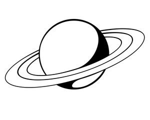 Saturn and its rings - one of the planets of the solar system - vector black and white picture for a pictogram or logo. Saturn is a gas giant, - Planet with rings - an icon or sign for identity.	