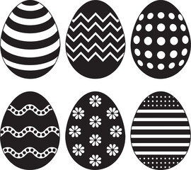 black and white Easter eggs silhouette vector with different textures on a white background