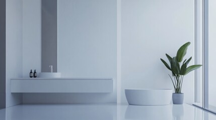 Contemporary minimalist bathroom with minimal furnishings. Featuring a clean, open layout with modern lines