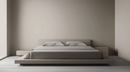 Contemporary minimalist bedroom design with very few furnishings. Featuring a clean, uncluttered layout with sleek lines