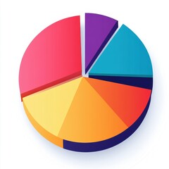 Obraz premium Vibrant 3D pie chart illustrating data distribution in colorful segments.