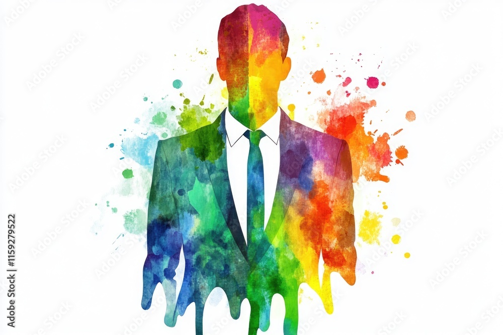 Aufkleber a watercolor illustration of a businessman dressed in a suit and tie, suitable for use in presentati