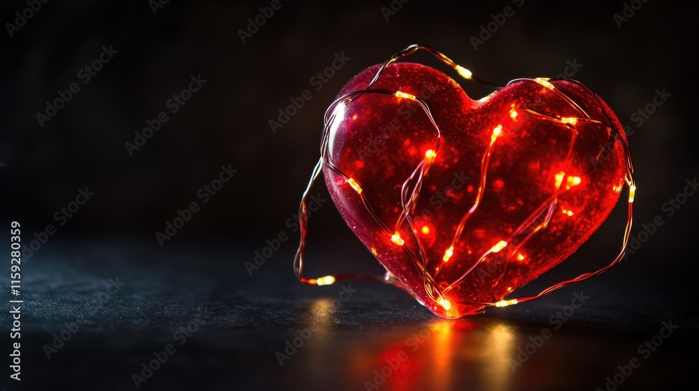 Poster A decorative heart-shaped object surrounded by a string of lights, perfect for parties or romantic settings
