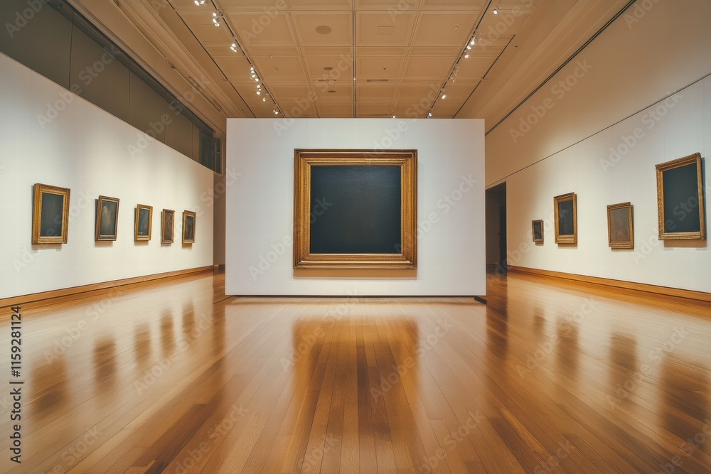 Leinwandbilder luxurious art gallery featuring elegant wooden floors and striking empty frames showcasing a minimal
