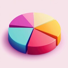 Obraz premium Colorful 3D pie chart representing data segmentation in a vibrant, modern design.