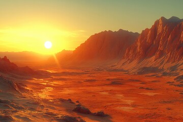 Sunset over a sandy dune landscape