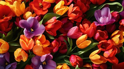 Fototapeta premium Vibrant Assortment of Colorful Tulips in Various Shades and Blooms