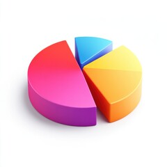 Colorful 3D pie chart representing data distribution with vibrant segments in pink, blue, orange, and yellow.