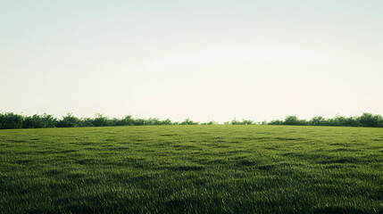 Obraz premium Serene Meadow Landscape: A picturesque view of a vast, verdant meadow stretching towards a tranquil horizon under a soft, pale sky. The image evokes feelings of peace, openness, and natural beauty. 