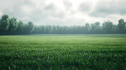 Serene Green Field: A picturesque landscape of a vast, lush green field stretching to a line of trees under a partly cloudy sky.  Sunlight filters through the clouds.