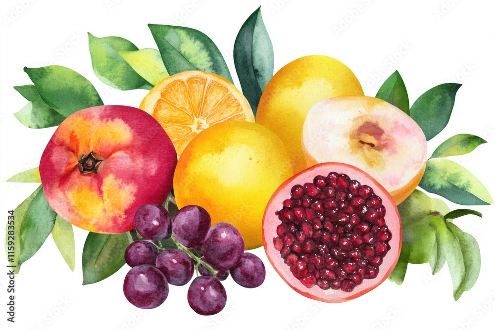 Aufkleber A colorful arrangement of various fruits on a flat surface, suitable for use in food-related contexts