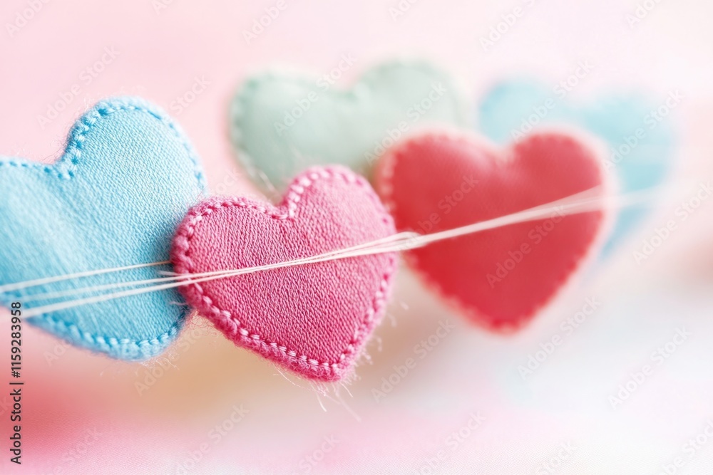 Poster A string with multiple heart-shaped decorations suspended from above