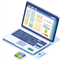 A stylish laptop with colorful spreadsheets and files displayed, symbolizing productivity and digital organization.