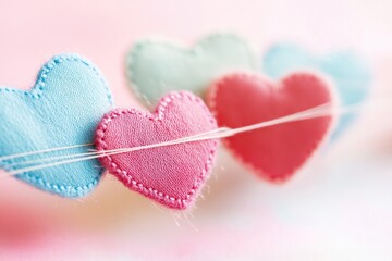 A string with multiple heart-shaped decorations suspended from above