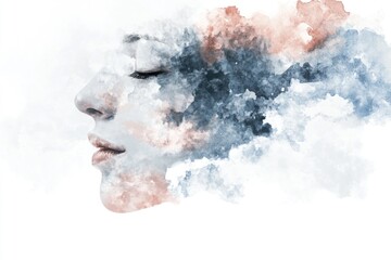 Fototapeta premium A person with their eyes closed, surrounded by thick smoke, possibly in a mystical or meditative state