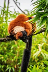 Fototapeta premium View of a red ruffed lemur in the zoo.