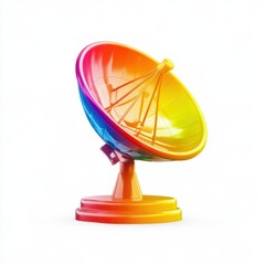 A vibrant rainbow-colored satellite dish, symbolizing diversity in technology and communication.