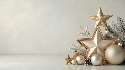 Christmas star designs in gold with reflective sale percentages, Holiday Offers, premium modern appeal