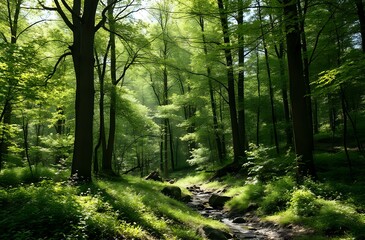 Obraz premium Serene Forest Path in Dappled Light