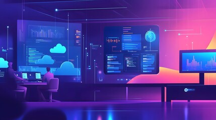 Data Center Professionals Monitoring Cloud Computing Systems