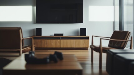 Contemporary minimalist game lounge with minimal decor. Featuring a clean, open design with modern lines