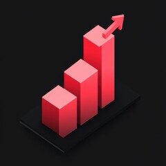 A red isometric bar graph with increasing height, symbolizing growth and progress on a dark background.