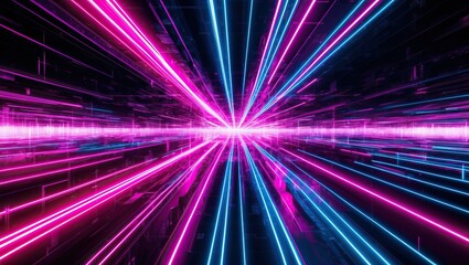 Obraz premium Dynamic composition of vibrant neon lights and laser beams creating a futuristic digital landscape Ideal for technology and sci fi themes