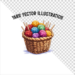 A clipart of knitting needles and yarn with basket. Skein of yarn with knitting needles