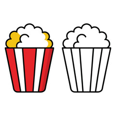 popcorn bucket line art and color vector art