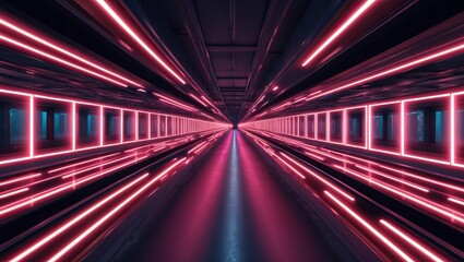 Fototapeta premium Futuristic tunnel with vibrant neon lights creating a dynamic, energetic atmosphere, illustrating modern technological concepts and innovation
