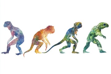 Obraz premium Watercolor illustration showing the progression of human development from early stages to modern times