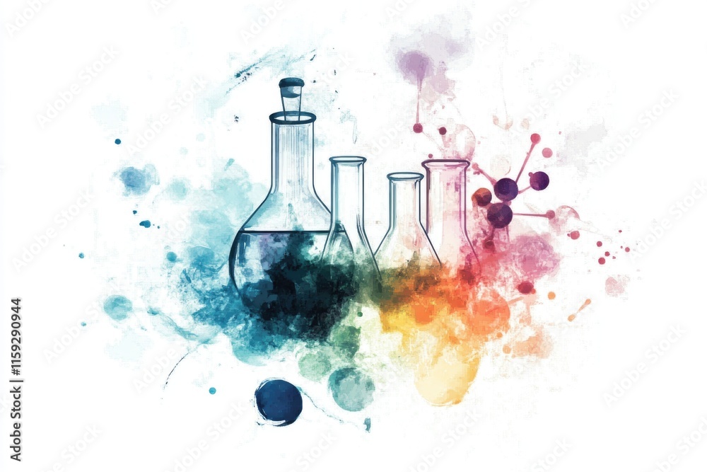 Poster group of test tubes lined up together on a laboratory counter, suitable for science and medical illu