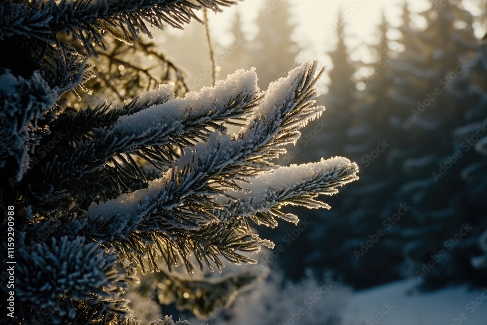 Aufkleber a detailed view of a pine tree with snow covering its branches and trunk, perfect for winter scenes 